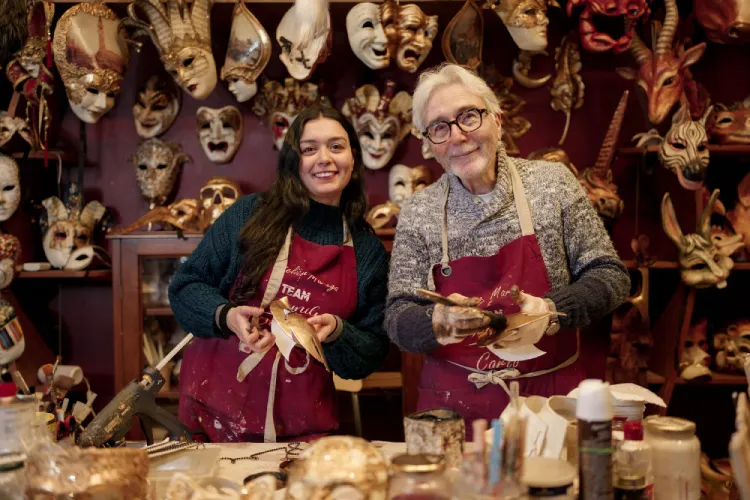 Happy people in a shop in Italy