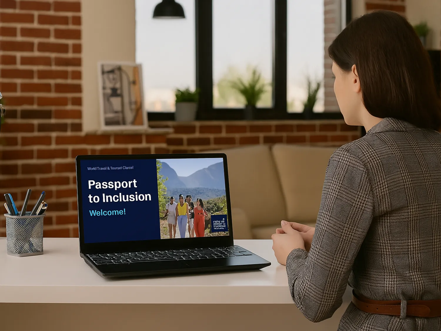 woman on a webinar on a laptop