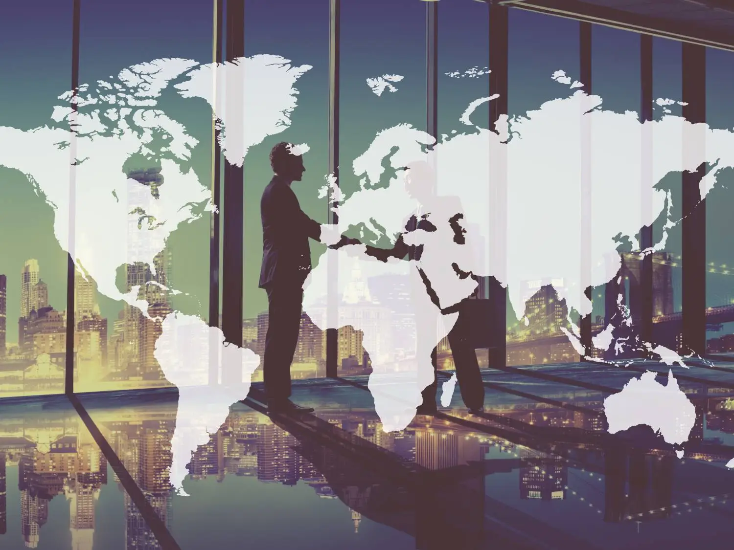 Map and handshake - business meeting