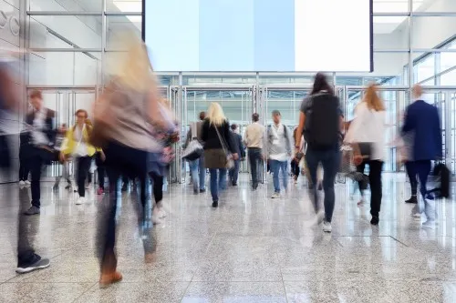 People at a travel terminal